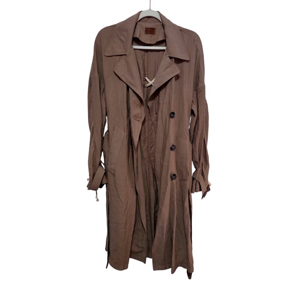 Pol Clothing Jackets & Blazers - POL Anthropologie Womens Lace Up Back Trench Coat‎ Taupe Double Breasted Medium